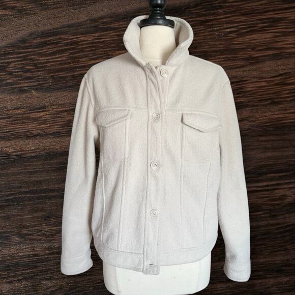 Joie Cropped Shacket Shirt Jacket Sz XL Boiled Wool Feel Ivory Blogger Favorite - Picture 3 of 8